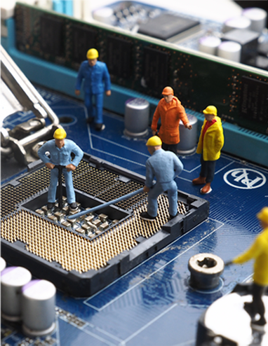 Team of technicians installing technology systems